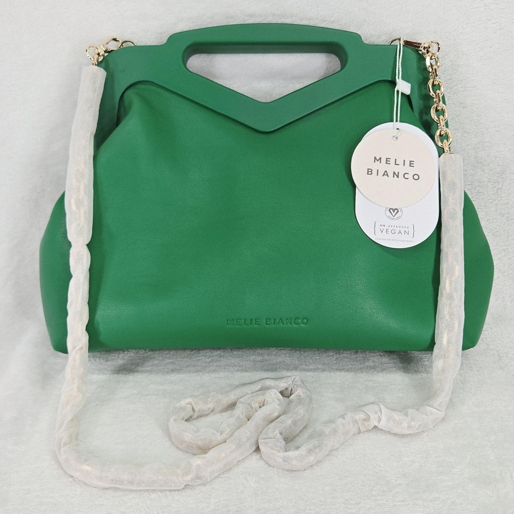Melie Bianco Angie Satchel Bag Womens Medium Green Top Handle Chain Vegan Purse